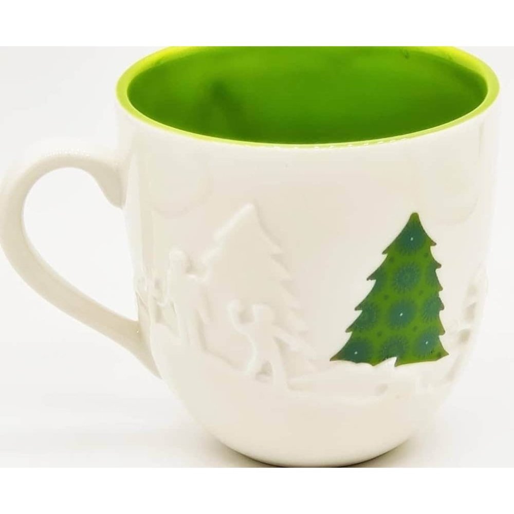 2006 Starbucks Coffee Holiday 2006 White Mug Green Tree Relief 16